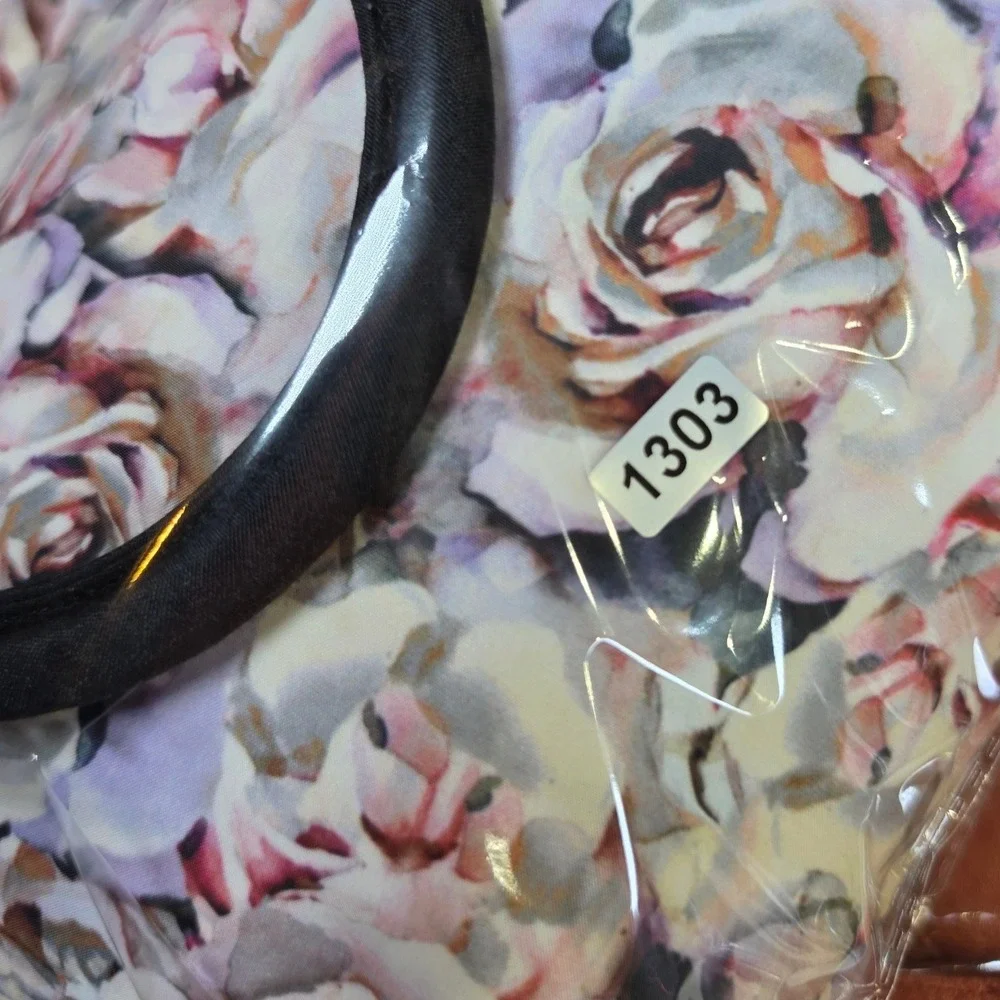 Floral Watercolor Rose Mini Tote Bag with Black Bow Detail and Padded Handles